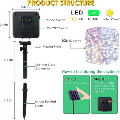 (Cool White ⇋ Multicolor) Solar String Lights Outdoor, 2-Pack 80FT 200 LED Waterproof Silver Wire Solar Twinkle Lights for Outside with 8 Modes, Fairy Light for Tree Garden Wedding Patio Decorations