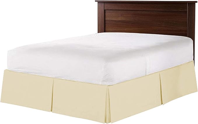 Bed Skirt - 100% Cotton 800 Thread Count Box Pleated Bed Skirt - Luxury Pleated Dust Ruffle, Hotel Quality Modern Bed Skirt, Easy Fit with 12 Inch Tailored Drop, Full XL, Ivory