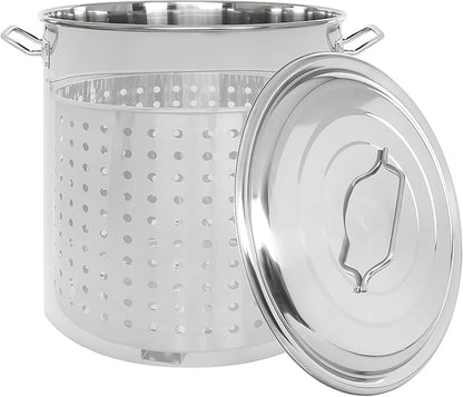 CONCORD Stainless Steel Stock Pot w/Steamer Basket. Cookware great for boiling and steaming (160 Quart)
