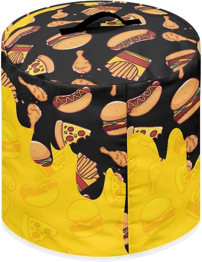 3 Quart Pressure Cooker Small Appliance Covers, Washable Dust Cover for Air Fryer Rice Cooker Kitchen Appliance Accessories with Storage Pockets, Pizza and Burger Print