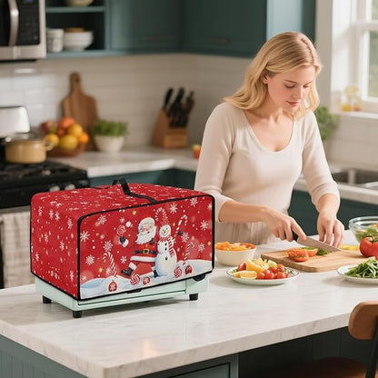 Christmas Toaster Oven Dust Cover Dustproof Smart Oven Air Fryer Microwave Cover with Side Pockets, Electric Appliance Protector for Kitchen, L, Santa Claus Snowman Candy Cane Red