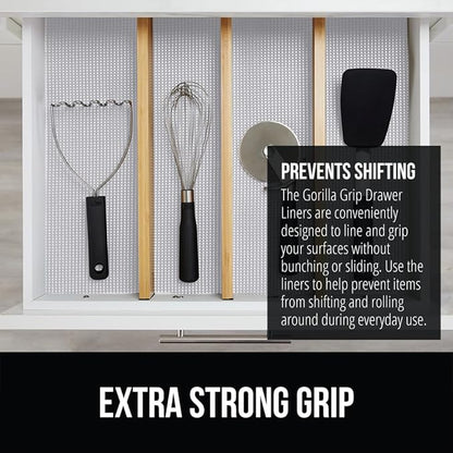 GORILLA GRIP powerGRIP Drawer Shelf and Cabinet Liner, Thick Strong Hold, Non-Adhesive Liners Protect Kitchen Cabinets and Cupboard, Bathroom Drawers, Easy Install, Breathable Mat, 12" x20' Light Gray