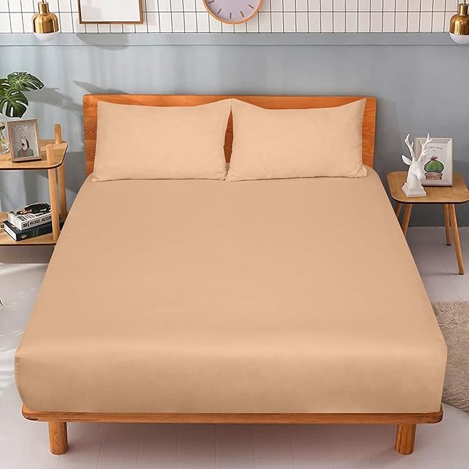 ROYALE LINENS 300 Thread Count 100% Long Staple Combed Cotton Fitted Sheet Twin XL - Super Soft Deep Pocket Bottom Sheet - Fitted Sheets Only - Elastic Sheets (Twin XL, Sand)