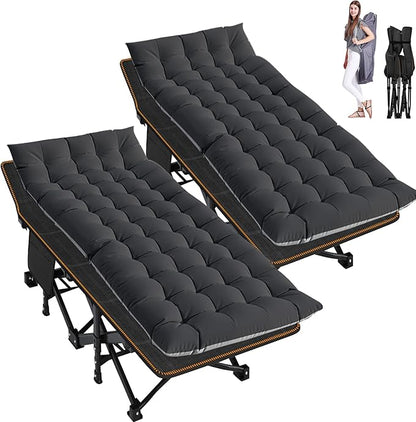 ABORON Camping Cot for Adult 28" Extra Wide, 2PK Heavy-Duty 1200D Oxford Cot for Sleeping, Portable Folding Camp Bed with Mat & Carry Bag