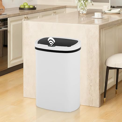 13 Gallon Trash Can | 50L Sensor Automatic Kitchen Trash Can with Lid | Touchless Garbage Bin Odor-Control for Kitchen, Office, Bedroom, Living Room (1 Pack, White)