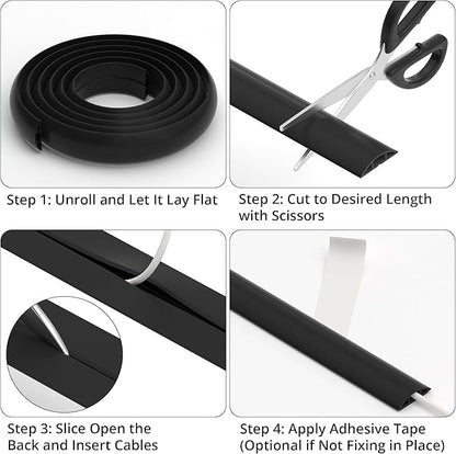 ZhiYo 3.6ft Cord Covers for Wires on Floor, Cord Hider Floor Hide Extension Cords, Soft PVC Cable Cover Cable Protector, Wire Cavity W0.62in H0.31in, Black