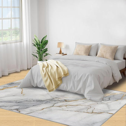 4x5 Abstract Marble Indoor Outdoor Rug - White-Marble Bedside Rug, Modern Luxury Washable Entry Way Rugs Kids Carpet for Inside House Playroom Living Room End Table Nursery