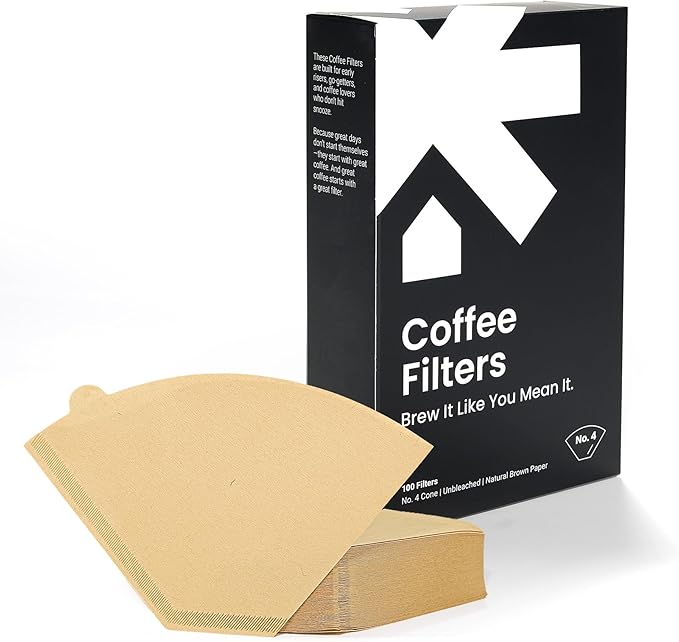 #4 Cone Coffee Filters – Unbleached Natural Paper Filters for 8–12 Cup Drip Machines & Pour Overs – Fits most coffee makers- 100 Count