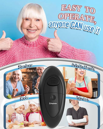 Electric Can Opener, One-Touch Automatic Hands Free Can Opener with Smooth Edge, Battery Operated, Safe & Easy for Seniors with Arthritis, Kitchen, Left-Handed & Weak Hands (Black)