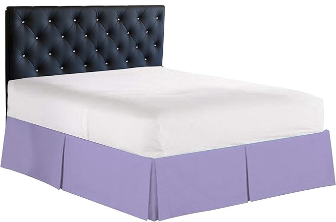 Bed Skirt - 100% Cotton 800 Thread Count Box Pleated Bed Skirt - Luxury Pleated Dust Ruffle, Hotel Quality Modern Bed Skirt, Easy Fit with 12 Inch Tailored Drop, King XL, Lilac