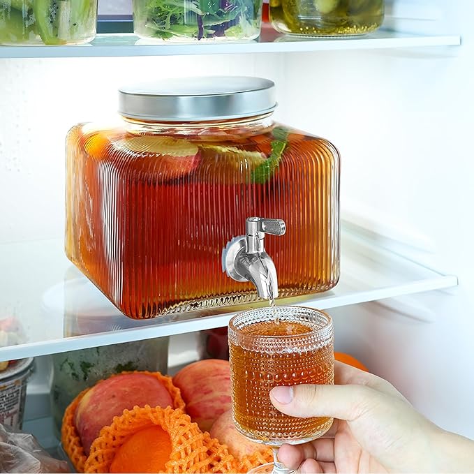 1 Gallon Drink Dispensers for Parties,Beverage Dispenser for Fridge with Leakproof Stainless Steel Spigot, Ideal for Water, Lemonade, Juice, Iced Tea