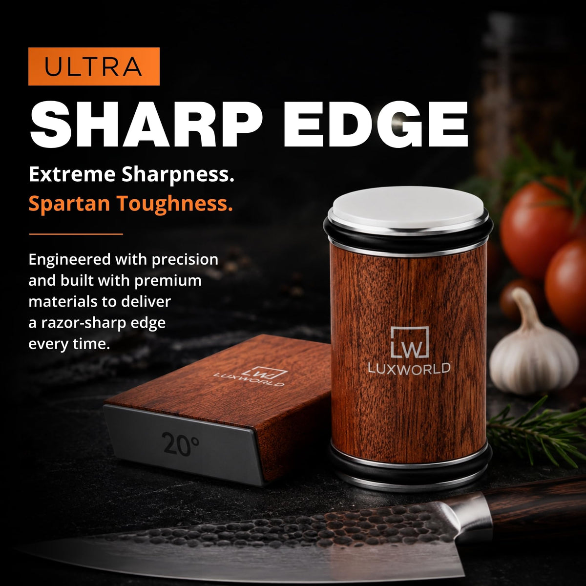 LUXWORLD Rolling Knife Sharpener | Kitchen Knife Sharpener for Razor Sharp Edges | Diamond & Ceramic Knife Sharpening Kit for Smooth & Precise Cutting | Magnetic Holder with 15° & 20° Guides