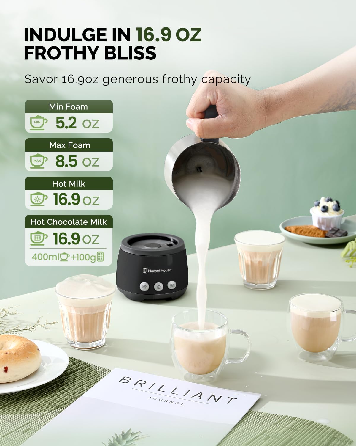 Maestri House 16.9OZ BasicFro 500 Electric Milk Steamer and Frother