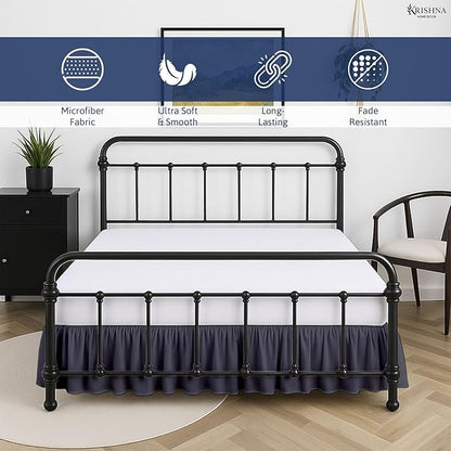 KRISHNA Ruffled Bed Skirt with Split Corners King, 100% Microfiber Hotel Quality, 12 Inch Drop Dust Ruffle Gathered Bedskirt with Platform, 78" x 80", Dark Grey