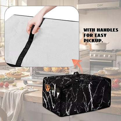 Air Fryer Toaster Oven Dust Cover Protective Microwave Oven Cover with Pockets, Dust-proof Countertop Appliance Protector, S, 14.5 x 18.5 x 9 Inches, Black Marble White Crack