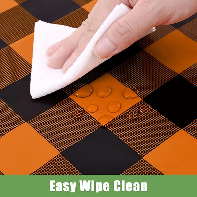 Smiry 6 Pack Gingham Disposable Table Cloth, 54 x 108 Inch Waterproof Plastic Tablecloth, Rectangle Black and Orange Checkered Table Covers for Picnic, Birthday, Party
