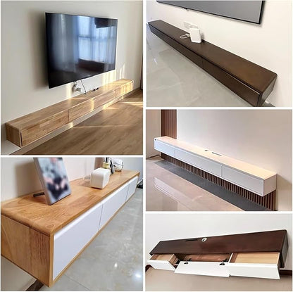 Modern Wall-Mounted Wooden TV Cabinet with Drawers, Cable Management, Hollow Back - Stylish Media Console Table, White Entertainment Center (Size: 200x24x20)