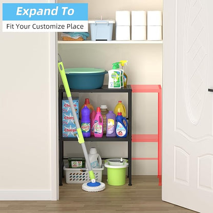 2-Tier Expandable Metal Storage Shelves, 150LBS Heavy Duty Shelving Units and Storage,Adjustable Utility Organization and Storage Shelf Rack For Kitchen Garage Laundry Bathroom Pantry Warehouse