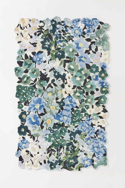 Cassia Wool Viscose Area Rug – 6' R – Handmade Wool Area Rugs – Blue – Rugs for Living Room, Bedroom – Anti-Skid – Carpets with Non-Slip Natural Backing with 100% Cotton