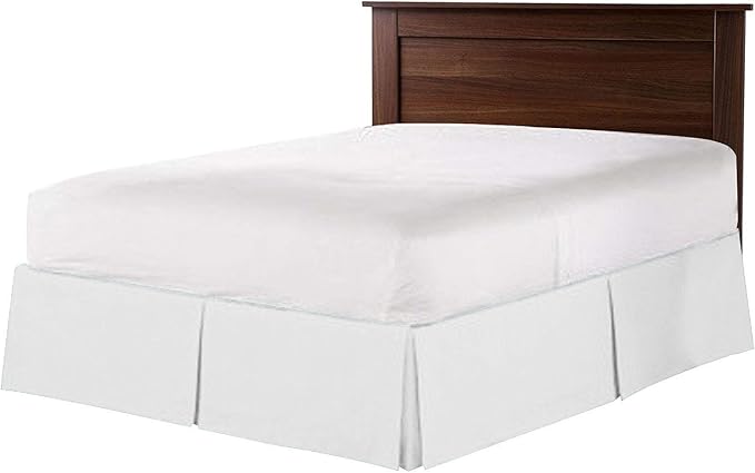 Bed Skirt - 100% Cotton 800 Thread Count Box Pleated Bed Skirt - Luxury Pleated Dust Ruffle, Hotel Quality Modern Bed Skirt, Easy Fit with 12 Inch Tailored Drop, Queen XL, White