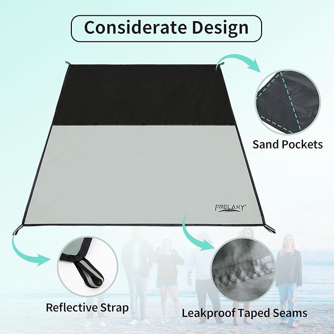Frelaxy Pocket Picnic Blanket, Waterproof Sandproof Beach Mat, Compact Camping Tarp for Festivals, Hiking, Travel, Outdoor Recreation (Grey, 28'' x 47'')