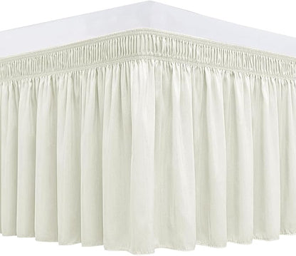 Biscaynebay Wrap Around Bed Skirts for King & Cal King Beds Extra Long Drop of 25", Ivory Adjustable Elastic Dust Ruffles Easy Fit Wrinkle Resistant Silky Luxurious Fabric Machine Washable
