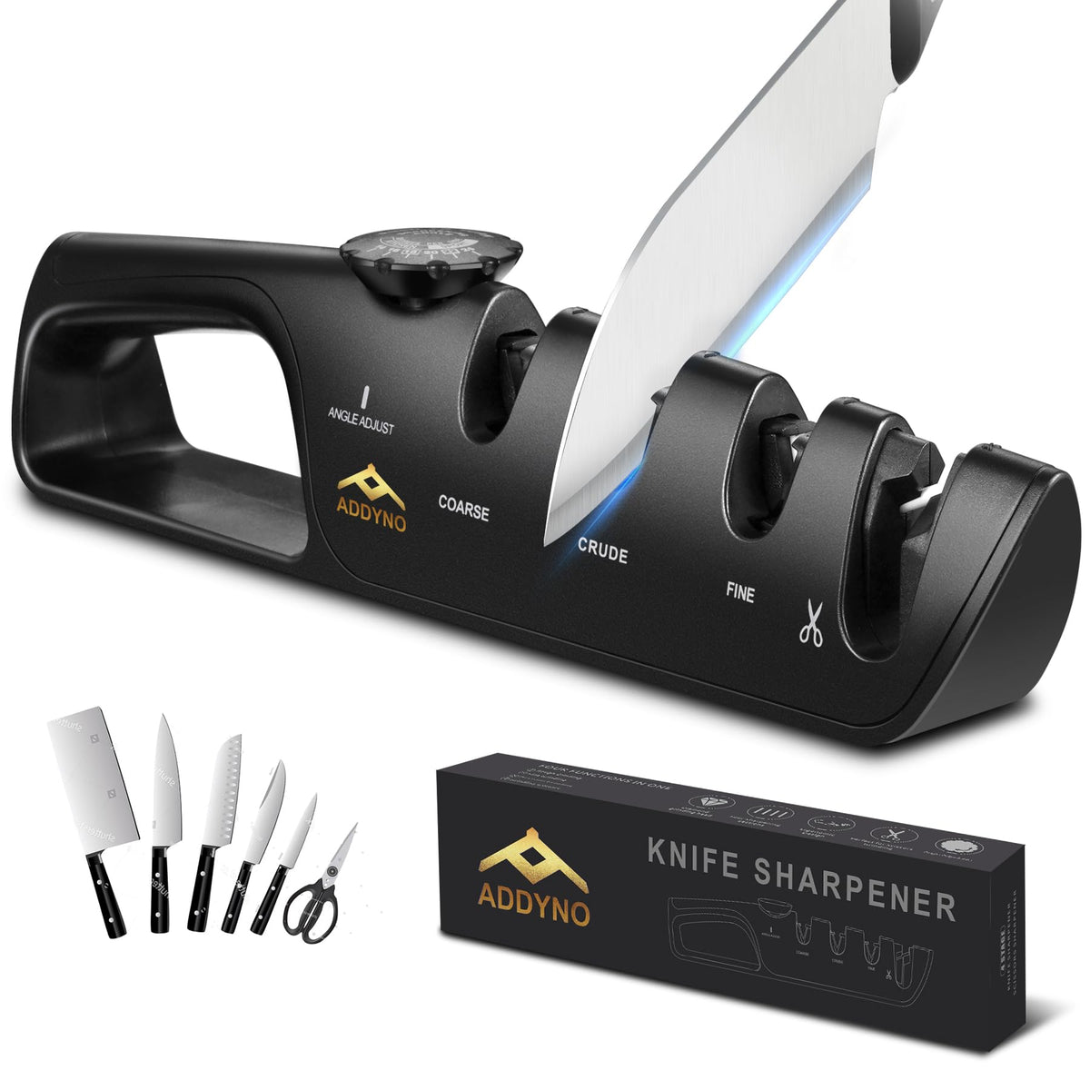 ADDYNO 4-in-1 Adjustable Angle Knife Sharpener and Scissor Sharpener