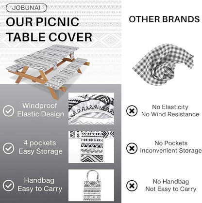 Picnic Table Cover with Bench Covers Non Slip Waterproof Vinyl Tablecloth for 6 Foot Rectangle Tables Family Gardening Needs Camping Rv Roadtrip Items for Tent Camper Useful Gift for Woman Man