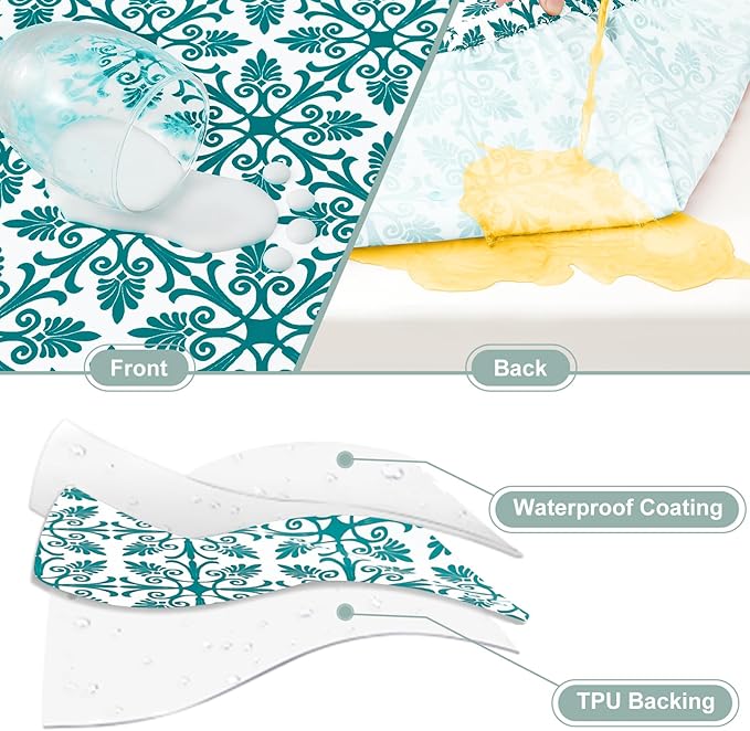 misaya Picnic Table Cover with Bench Cover, Waterproof Elastic Fitted Tablecloth for 8 Foot Tables, Rectangle Washable Polyester Tablecloths for Picnic, Camping, Outdoor (Turquoise, 30" x 96")