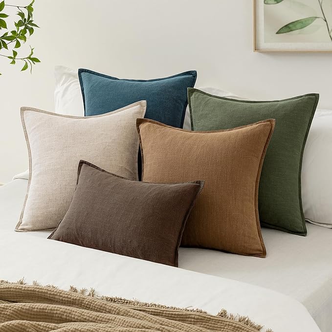 EMEMA Decorative Linen Throw Pillow Covers 24x24 Inch Navy Blue Boho Farmhouse Neutral Couch Throw Pillows for Bed Pack of 2 Accent Pillowcase Modern Sofa Cushion Livingroom Home