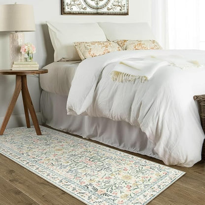 Morebes Washable Runner Rug 2x6,Bathroom Runner Rugs 24 x 72 Non Slip Washable,Vintage Boho Ultra-Thin Indoor Throw Carpet Runner for Hallway Entry Bedroom Laundry Room, Cream/Multi
