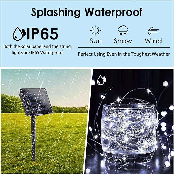 (Cool White ⇋ Multicolor) Solar String Lights Outdoor, 2-Pack 80FT 200 LED Waterproof Silver Wire Solar Twinkle Lights for Outside with 8 Modes, Fairy Light for Tree Garden Wedding Patio Decorations