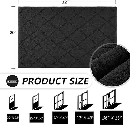 Timo Indoor Doormat, 20"x32", Absorbent Rubber Backed Non Slip Door Mat, Machine Washable, Black