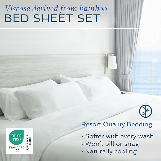 Hotel Sheets Direct 3 Piece Bed Sheet Set Twin XL Size, 100% Viscose Derived from Bamboo Sheets Set with 1 Pillowcase, Cooling & Breathable Luxury Bedding, Moisture-Wicking & Silky Soft, Dark Gray
