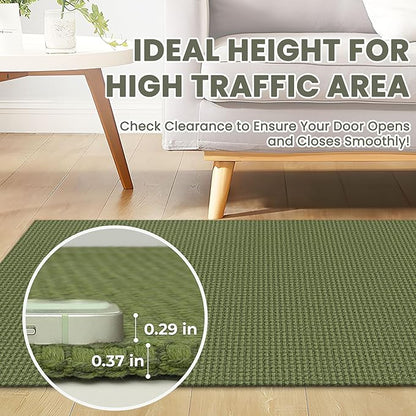 Braided Runner Rug 3x16 Ft Washable Runners for Hallways Non Slip Rubber Backed Kitchen Runners Cotton Long Entryway Runner Indoor, Woven Carpet for Hall Stair Entryway, Green