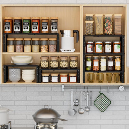 Wobmmi Expandable Spice Rack Kitchen Cabinet Shelf Organizer, Stackable Storage Shelves Racks, Adjustable Counter Shelving for Cabinets, Countertop, Cupboard,Pantry and More(3Packs/White/Medium)
