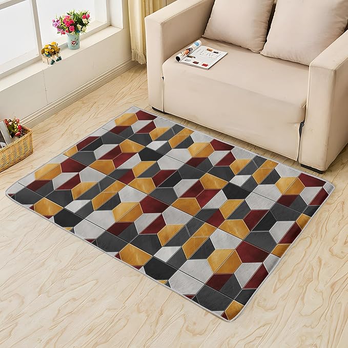 Modern Hexagon Rug, 4x6 Rug, Geometric Pattern Rugs for Entryway, Modern Large Area Rug, Washable Rug Non Slip Soft Indoor Carpet, Kids and Pets Friendly, Modern Hexagon Home & Room Decor