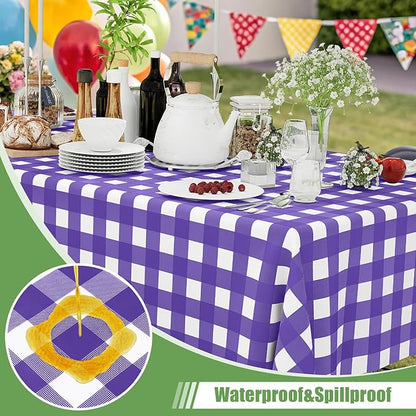 Smiry 5 Pack Purple Gingham Disposable Tablecloths - 54" x 108" Heavy Duty Plastic Table Cloth, Waterproof Buffalo Plaid Table Covers for Picnic, Banquets, Parties