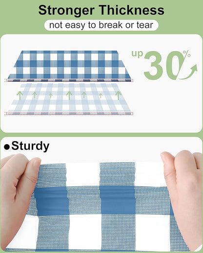 Smiry 8 Packs Gingham Disposable Table Cloth, 54 x 108 Inch Waterproof Plastic Tablecloth, Rectangle Aqua and White Checkered Table Covers for Picnic, Birthday, Party