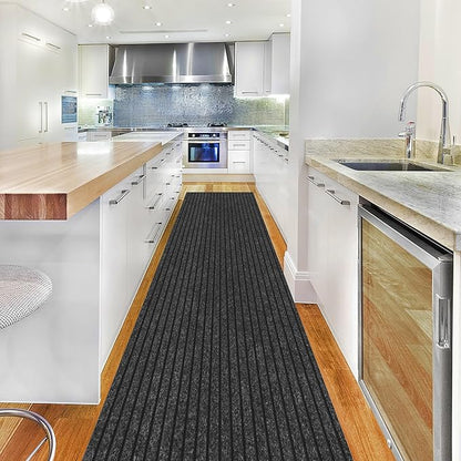 Ottomanson 2' x 55' Hallway Runner with Scraper Pile Extra Durable Non-Slip Rug Mat for Indoor & Outdoor Use - Ideal for Kitchen, Entryway, Patio & Garage - High-Traffic Carpet, Black