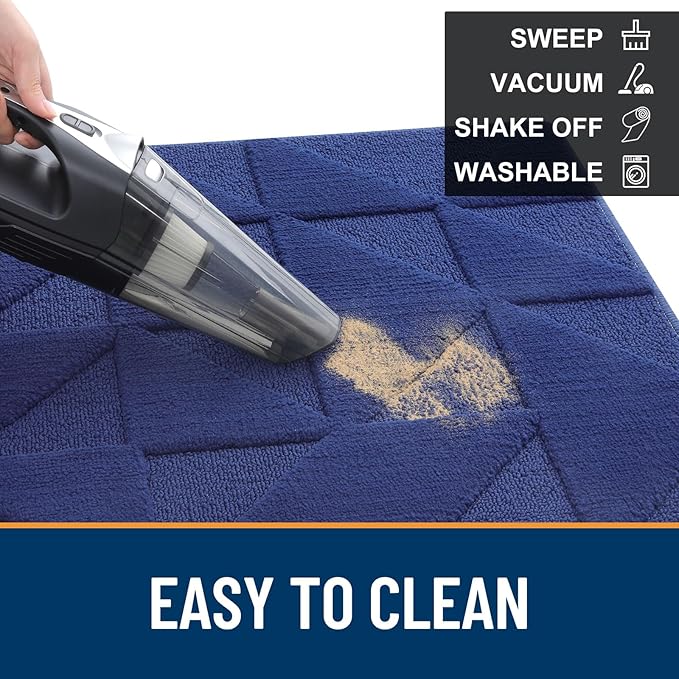 OLANLY Door Mats Indoor, Non-Slip, Absorbent, Dirt Resist, Entrance Washable Mat, Low-Profile Inside Entry Doormat for Entryway (30x17 inches, Navy)