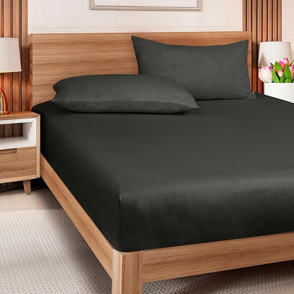 ROYALE LINENS 300 Thread Count 100% Long Staple Combed Cotton Fitted Sheet Twin XL - Super Soft Deep Pocket Bottom Sheet - Fitted Sheets Only - Elastic Sheets (Twin XL, Black)