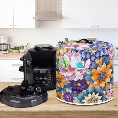 Air Fryer Cover Dust Cover, Washable Small Appliance Covers for 6 Quart Air Fryer & Pressure Cooker Kitchen Appliance Accessories with Pockets, Bright Blossom