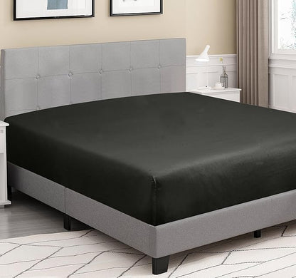 ROYALE LINENS 300 Thread Count 100% Long Staple Combed Cotton Fitted Sheet Twin XL - Super Soft Deep Pocket Bottom Sheet - Fitted Sheets Only - Elastic Sheets (Twin XL, Black)