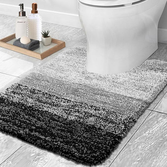 OLANLY Luxury Toilet Rugs U-Shaped 24x20, Extra Soft and Absorbent Microfiber Bathroom Rugs, Non-Slip Plush Shaggy Bath Mat, Machine Wash Dry, Contour Bathroom Mats for Toilet Base, Black
