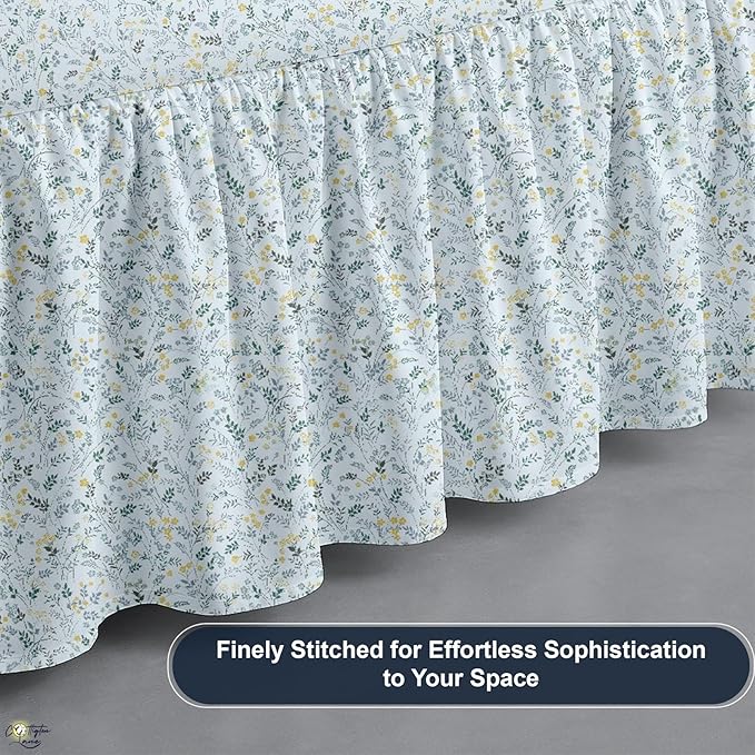 Cottington Lane Ruffled Bed Skirt Twin Size with Split Corner, Brushed Microfiber Hotel Quality Dust Ruffle, 15 Inch Drop Gathered Bedskirt, Soft, Stylish, Shrink & Fade Resistant, Garden Bloom