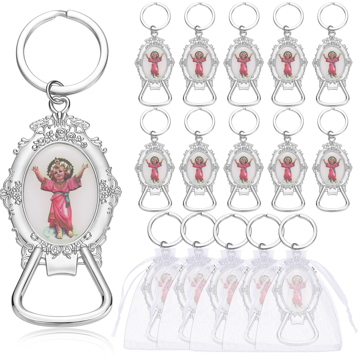 Misdary 24 Pcs Our Lady of Guadalupe Bottle Opener Keychain Baptism Favors