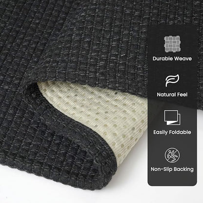 Braided Runner Rug 3x8 Ft Washable Runners for Hallways Non Slip Rubber Backed Kitchen Runners Cotton Entryway Runner Indoor, Woven Floor Carpet for Hall Kitchen Bedroom, Black/Grey
