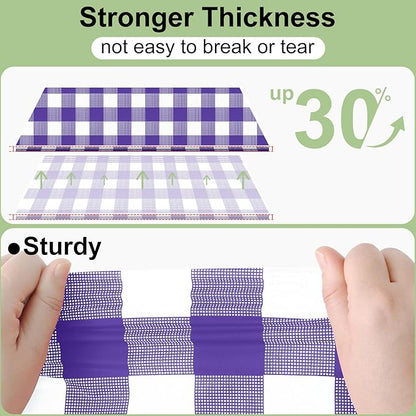 Smiry 5 Pack Purple Gingham Disposable Tablecloths - 54" x 108" Heavy Duty Plastic Table Cloth, Waterproof Buffalo Plaid Table Covers for Picnic, Banquets, Parties