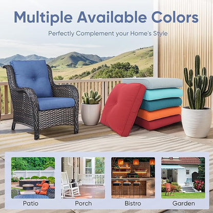 Outdoor Wicker Chair Cushions 2 Packs - Outside High Back Thick Water-Resistant Cushion 22x24 with Zipper Cover for Patio Glider Rocking Chairs Loveseat Couch – Blue/Buckle